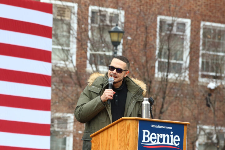 NEW YORK CITY - MARCH 2 2019: Vermont Senator Bernie Sanders started his campaign for the 2020 Presidential nomination with a rally at Brooklyn College. Jeffrey Shaun King introduces candidate.